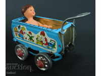 GERMANY OLD TOY Trolley BABY DOLL WITH TIN STROLLER
