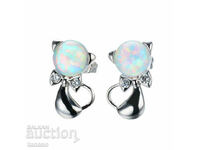 Earrings, kittens with opals