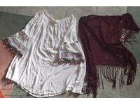 Shirt with embroidery, beads and scarf with sequins