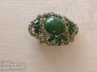 Vintage Soviet brooch. Brooch with green crystals - stone