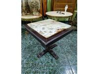 Beautiful antique Dutch solid wood coffee table with marble top