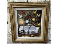 LARGE BEAUTIFUL OLD OIL PAINTING BOOK OIL CANDLE