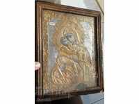 Old icon lithograph with gilding gold varak