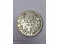 Красива сребърна монета 1 лв 1910 г. матричен гланц