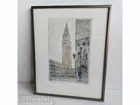 1985 GRAPHICS SKETCH FRAME PAINTING VENICE SQUARE SAN MARCO