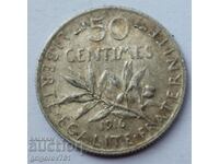 50 centimes silver France 1916 - silver coin №57