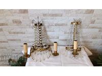 Old wall lamps / sconces - brass and glass - set