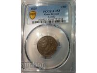 Rare English Coin 1/4 D 1825 AU 53 PCGS