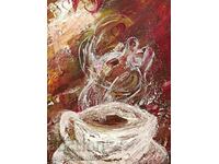 painting "Love in a cup of coffee"/oil paints/canvas