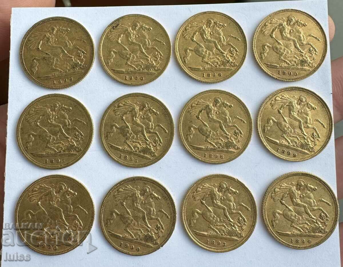 12BR Gold Coin British 1/2 Sovereign 1893-1901 Victoria